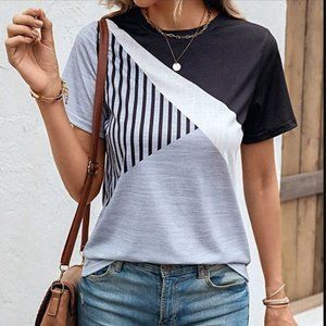 Gray & White Color Block Crewneck Tee